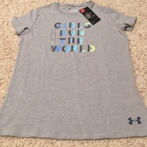 NWT under armour gray YLG girls run the world